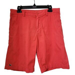 Lacoste Size 32 Red-Orange Colored Classic Fit Chino Bermuda Length Shorts